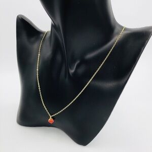 New Necklace Heart Dainty Chain 9” Red Heart Pendant Gold Tone Valentine’s Day